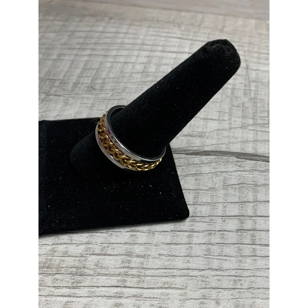 Two Tone Gold Silver Chain Spinner Fidget Ring Size 11.5 Mixed Metal Band